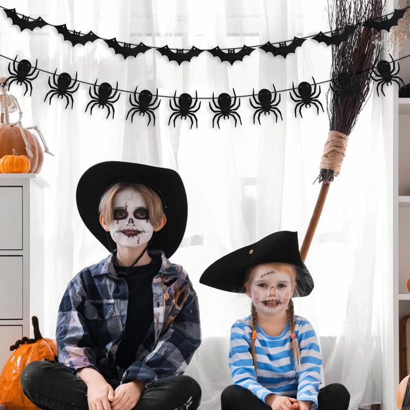 Halloween Hanging Garland Paper Banner – Ghost Bat Spider Halloween Paper Garland Babs