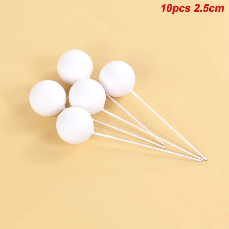 10Pcs Ball Cake Toppers Gold Blue Pink – Party & Wedding Cake Topper Set Babs 10pcs white-2.5cm