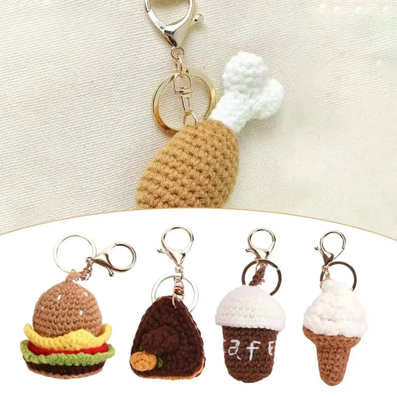 Cute Knit Keychain Charms – Handmade Burger & Ice Cream Pendants Knit Keychain Charm Babs