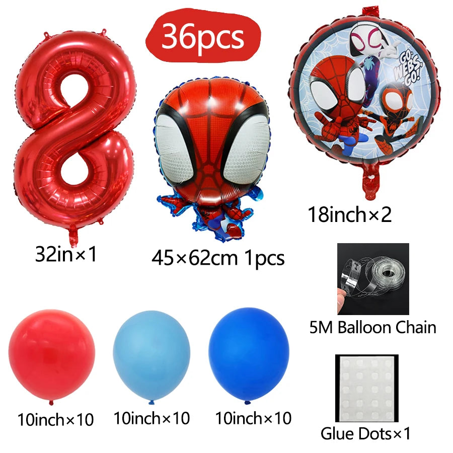 Spidey Giant Superhero Foil Balloons – Birthday Party Décor Foil Party Balloons Babs 36pcs number8