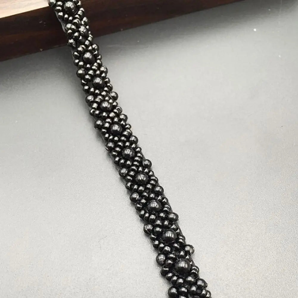 Beaded Pearl Lace Trim Ribbon for Bridal Wedding Dress – 1 Yard Bridal Lace Trim Babs black