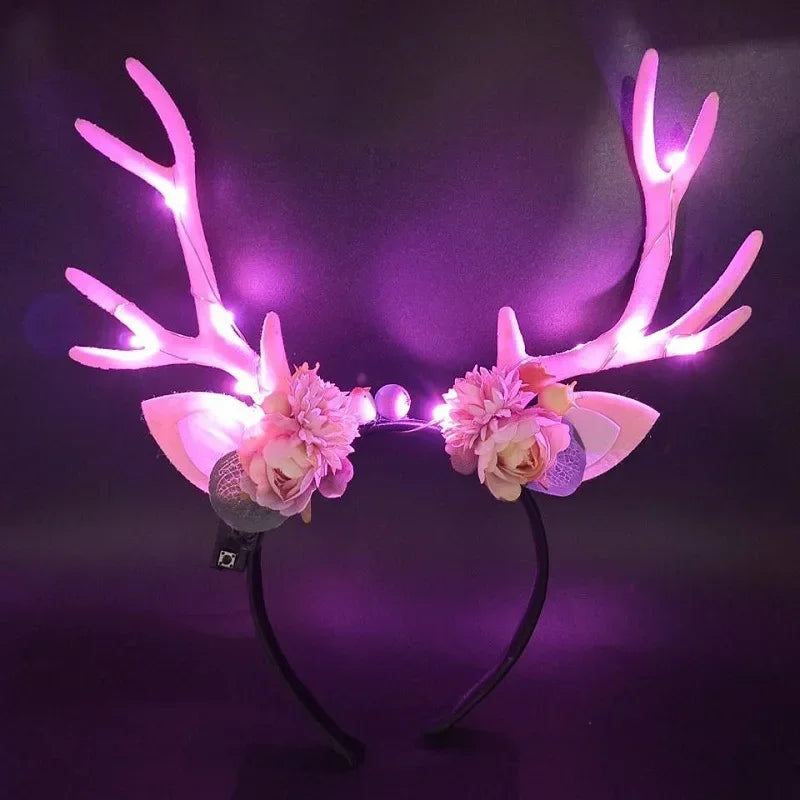 LED Light-Up Reindeer Antler Headband – Party & Cosplay LED Party Headband Babs Pink light 1