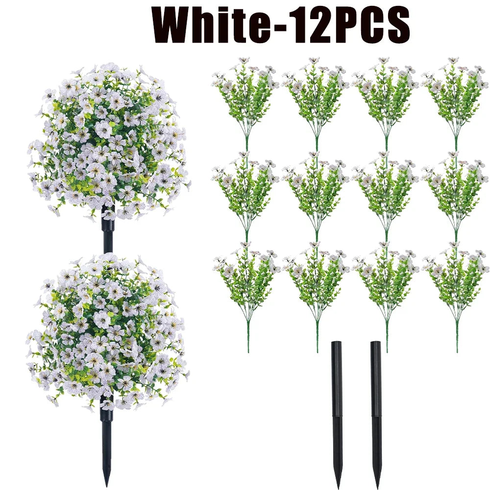 UV Fade-Proof Artificial Orchid Flowers – Garden & Home Decor Artificial Flowers Babs White-12PCS