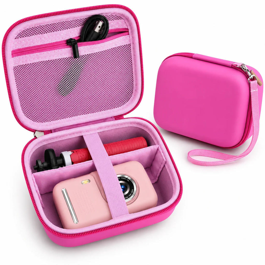 Pink Kids Camera Case – Hard EVA Storage Box with Mesh Pocket Kids Camera Case Babs