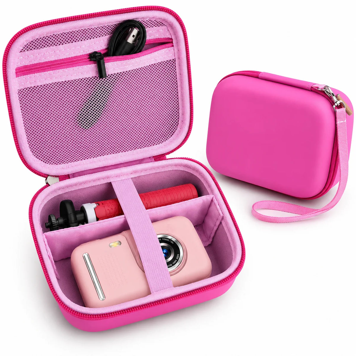 Pink Kids Camera Case – Hard EVA Storage Box with Mesh Pocket Kids Camera Case Babs