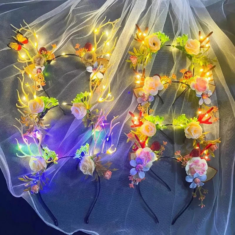 LED Christmas Reindeer Antlers Headband | Glowing Party Hoop LED Party Headband Babs