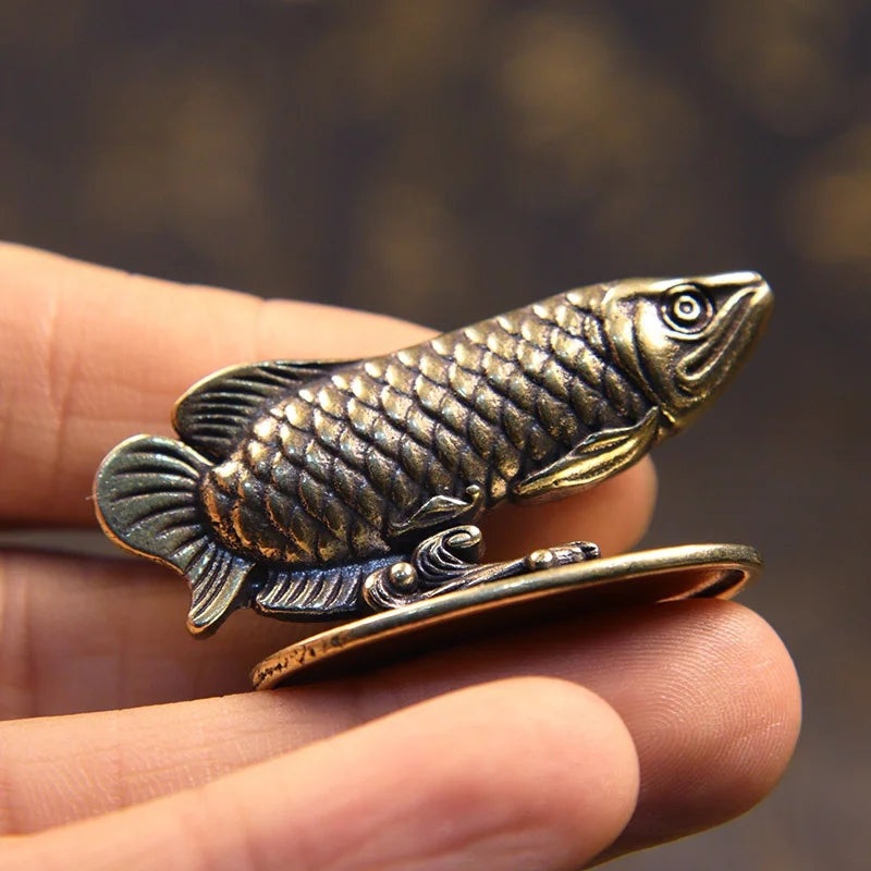 Pure Copper Arowana Incense Burner – Lucky Fish Desk Figurine Incense Burner Figurine Babs