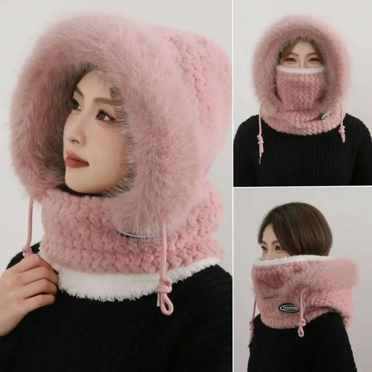 Women's Thermal Plush Hat Hood Scarf & Mask | Windproof Winter Hat Hood Scarf Babs P