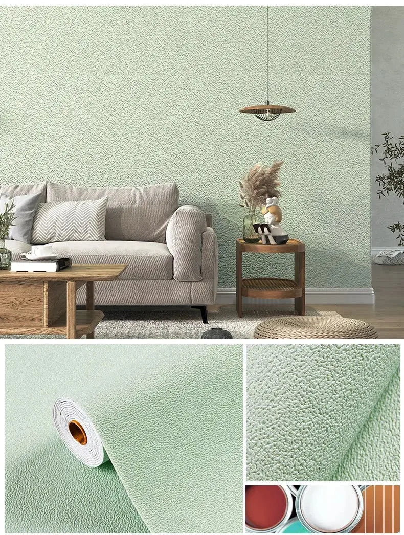 Self-Adhesive XPE Foam Wallpaper – Linen Diatom Mud Wall Sticker Peel & Stick Wallpaper Babs Diatom Light green 50cmx10m