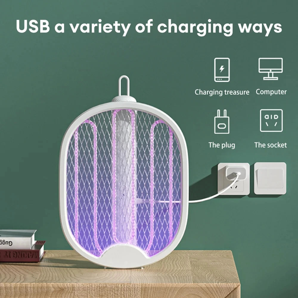Foldable Electric Bug Zapper Racket – 3000V UV Light, USB Rechargeable Electric Bug Zapper Babs