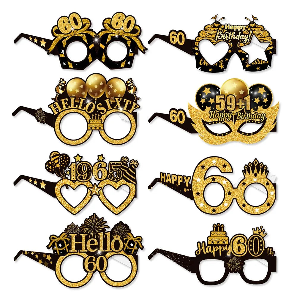 6pcs Black Gold 60th Birthday Water Bottle Labels & Stickers Birthday Party Stickers Babs Ivory As picture show