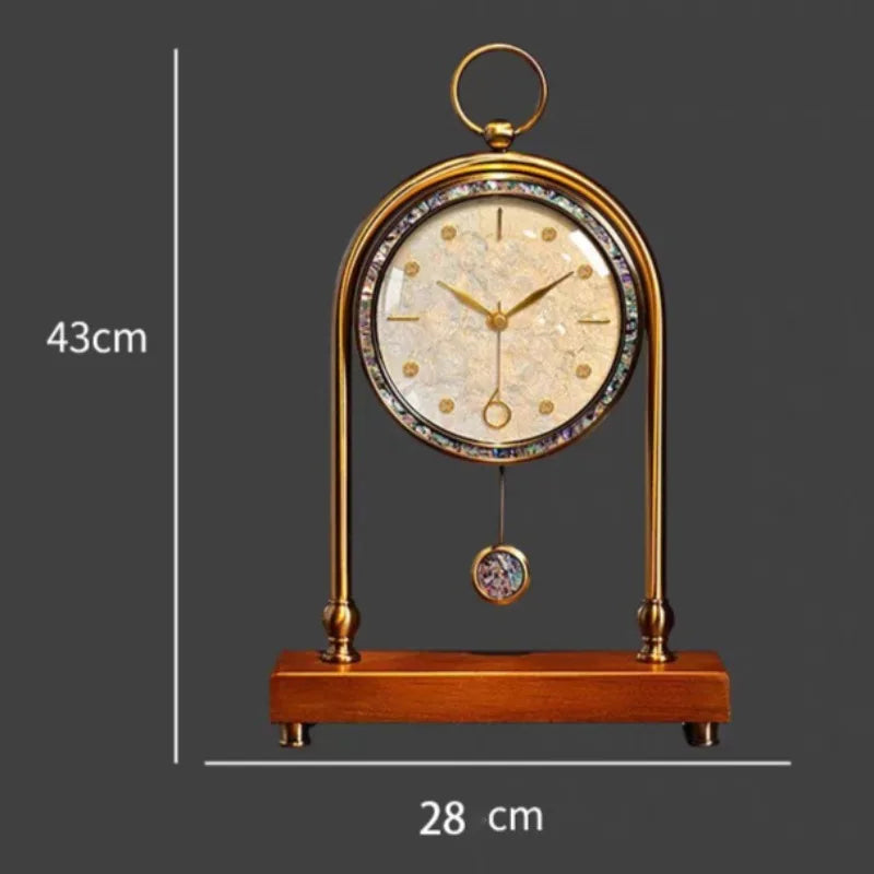 Shell Walnut Pendulum Table Clock – Antique Bronze Luxury Desk Clock Decorative Desk Clock Babs