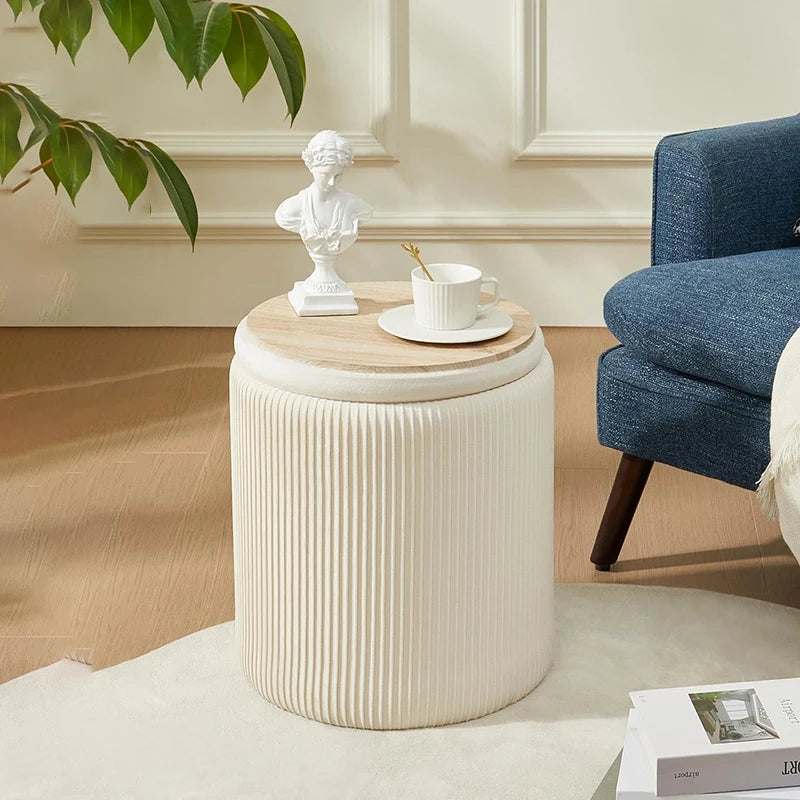Round Storage Ottoman Pouf – Nordic Modern Fabric Footrest Stool Storage Ottoman Stool Babs