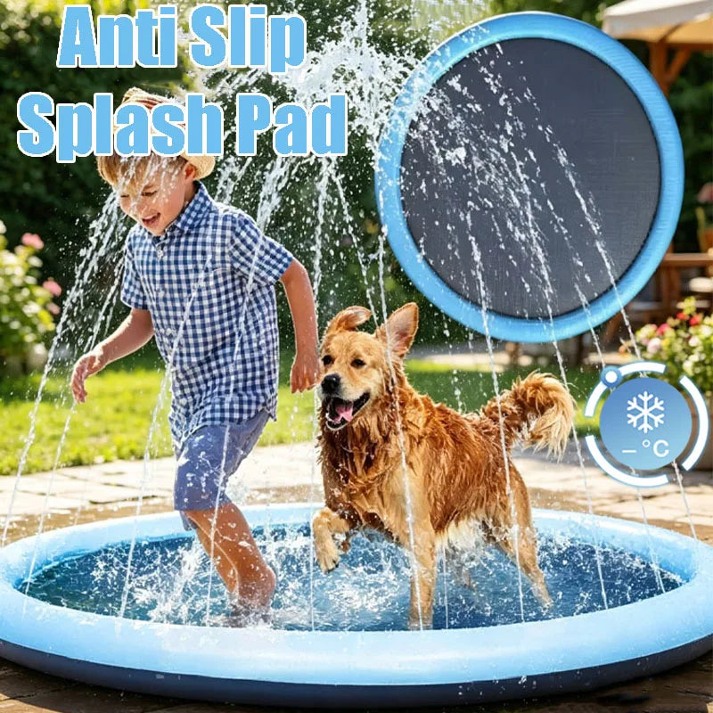 Inflatable Dog Pool Sprinkler Pad – Anti-Slip Cooling Mat Pet Splash Pad Babs