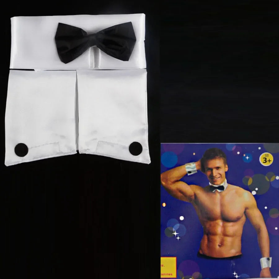 Men's Dancer Cosplay Costume Set – Bow Tie Collar & Cuffs Costume Accessory Set Babs white