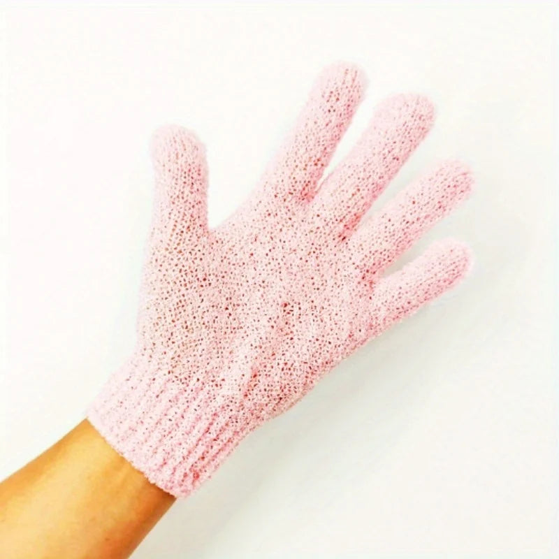 Double-Sided Exfoliating Bath Gloves – 5-Finger Shower Scrub Exfoliating Bath Gloves Babs pink-1pc