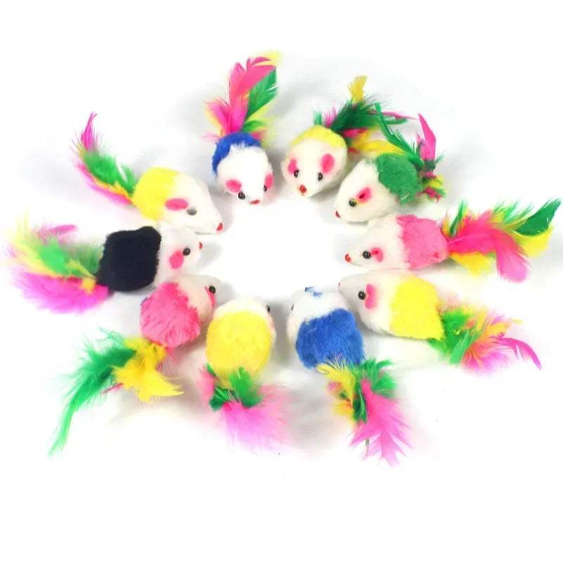 Cat Toys Faux Fur Mouse & Feather Rainbow Toy for Kittens Cat Toy Set Babs