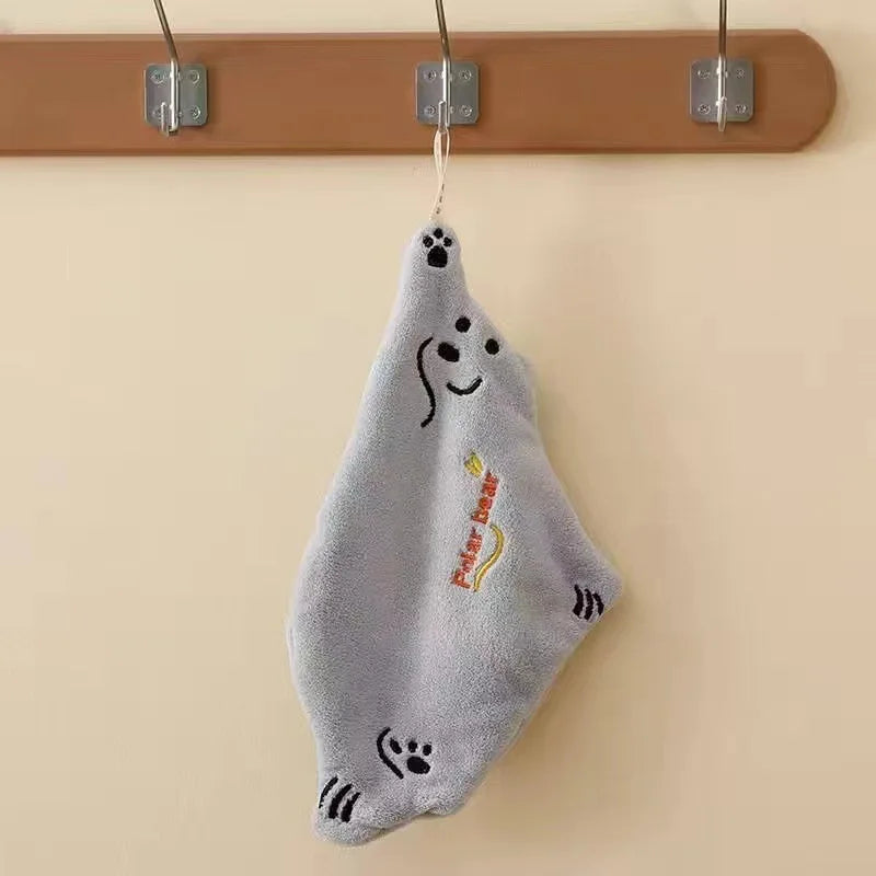 Polar Bear Hanging Hand Towel – Super Absorbent Coral Fleece Hanging Hand Towel Babs GRAY
