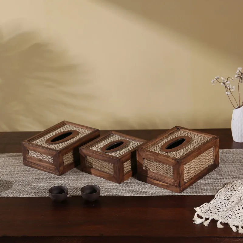 Woven Wood & Rattan Tissue Box – Vintage Napkin Holder Tissue Box Holder Babs