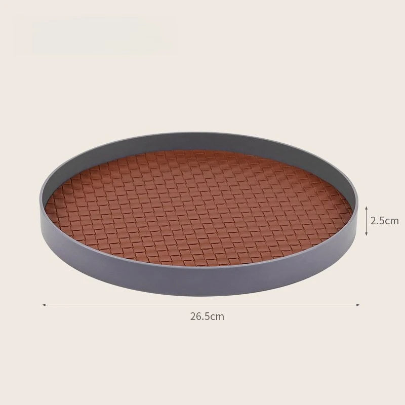 Nordic Round Leather Storage Tray | Modern Home Organizer Decorative Storage Tray Babs Grey-Dark Brown