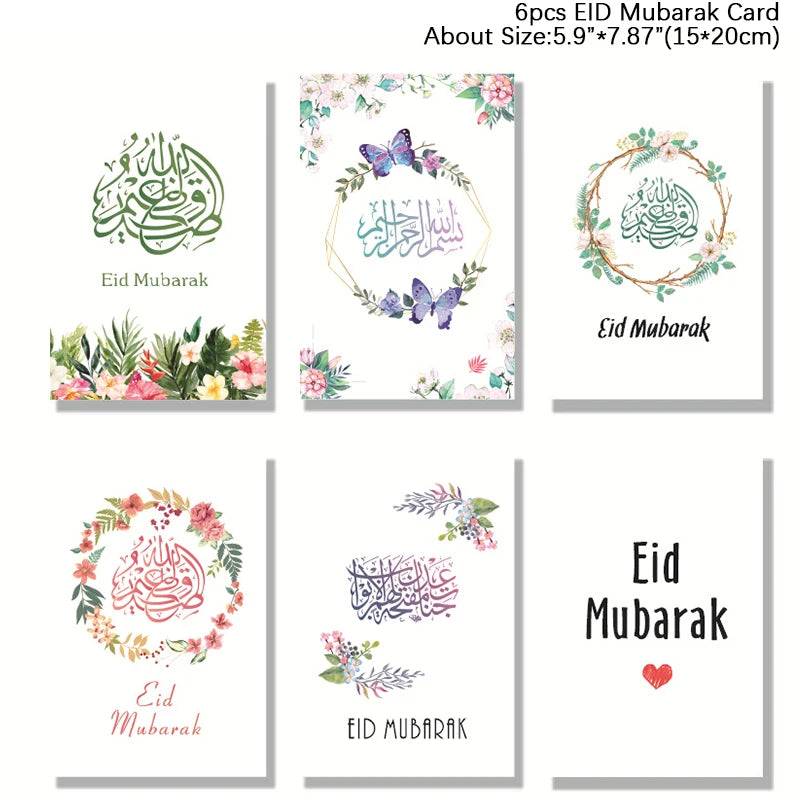 6pcs Eid Mubarak Greeting Cards with Envelopes – Ramadan Set Greeting Card Set Babs Set8