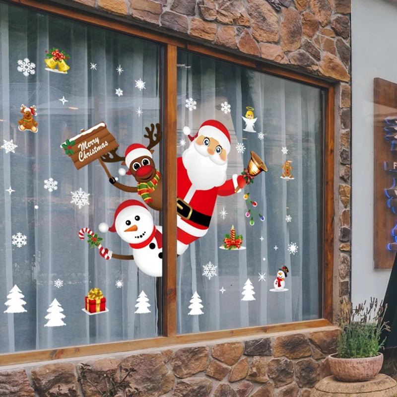 Christmas Window Stickers – Santa & Snowflake DIY Wall Decals Holiday Wall Decals Babs Set9