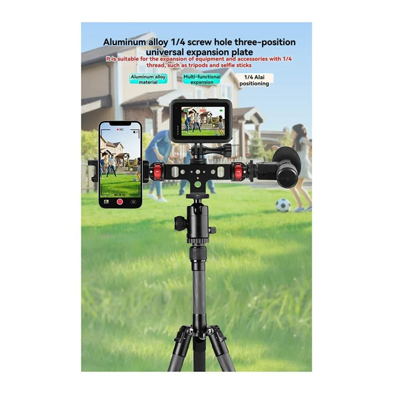 Triple Phone Holder Tripod Mount – 180° Tilt, 3 Heads, Vlogging Tripod Mount Adaptor Babs Black