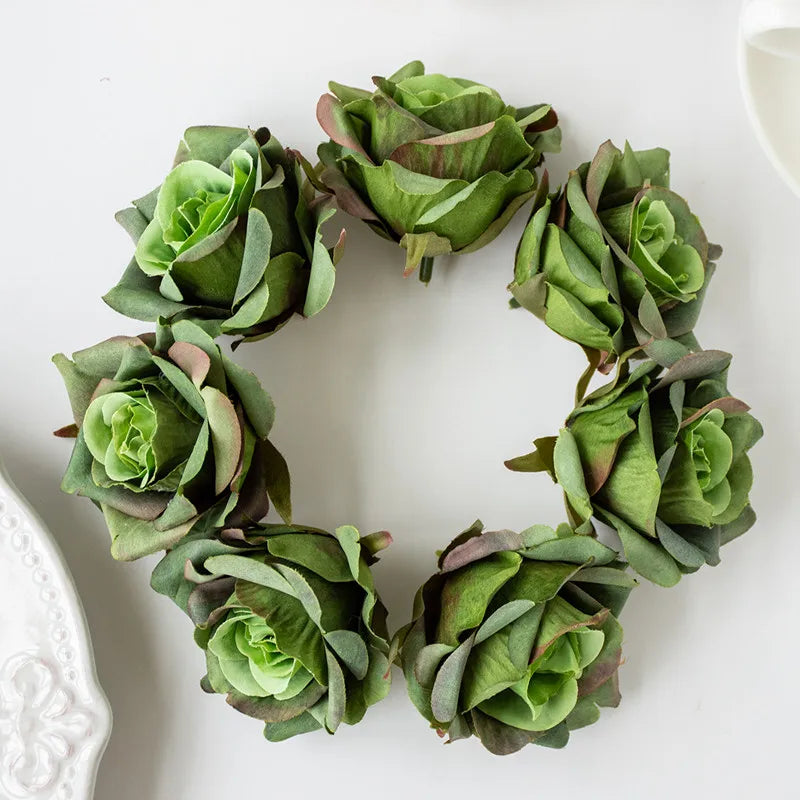 10 Pcs Silk Artificial Rose Heads – Wedding & Home Décor Artificial Silk Flowers Babs green 10PCS