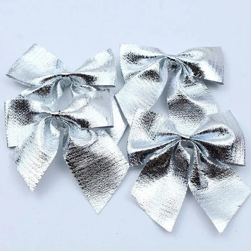 Mini Christmas Bows 12/24/36 Pcs – Red & Gold Xmas Bowknots Christmas Bow Ornaments Babs Silvery 12Pcs