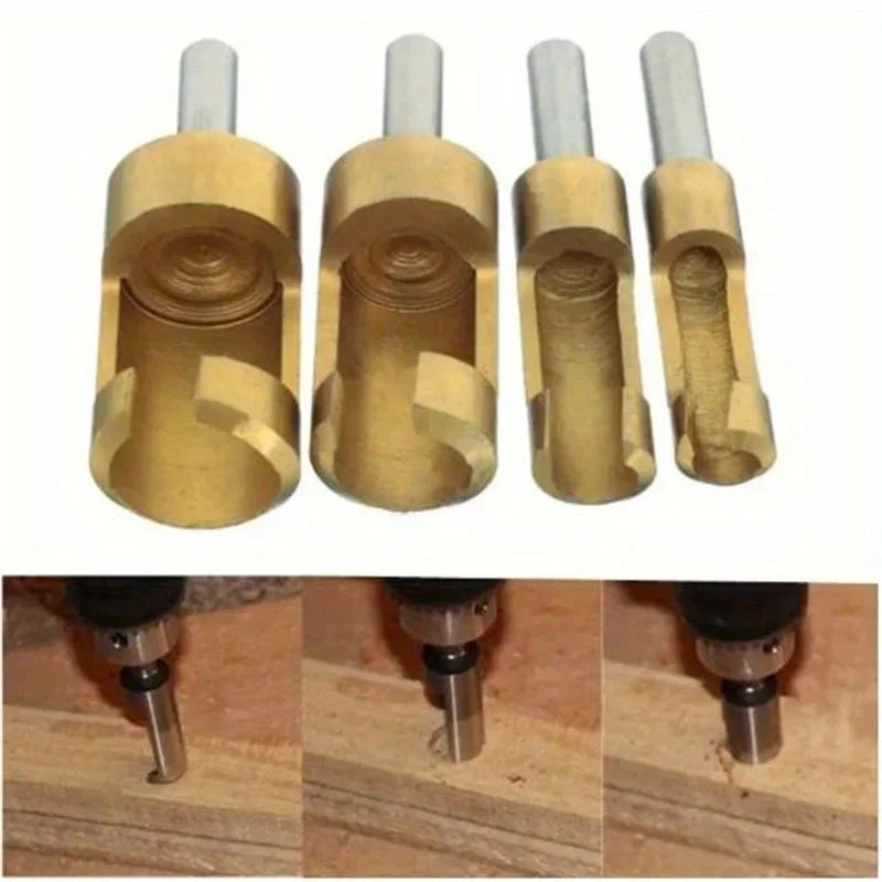 4-Piece Titanium Wood Plug Cutter Drill Bit Set | 6–16mm Wood Plug Cutter Set Babs