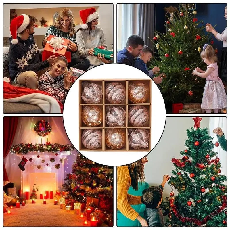 9PCS Christmas Ball Ornaments 8CM – Champagne & White Xmas Decor Christmas Ball Ornaments Babs
