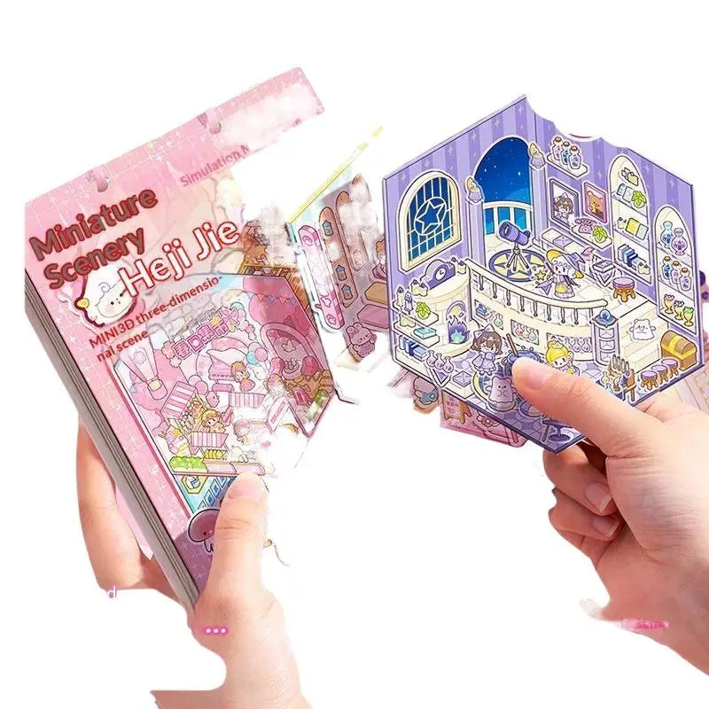 Kawaii 3D Scene Sticker Book – 20 DIY Themes, 50 Pages DIY Sticker Craft Book Babs