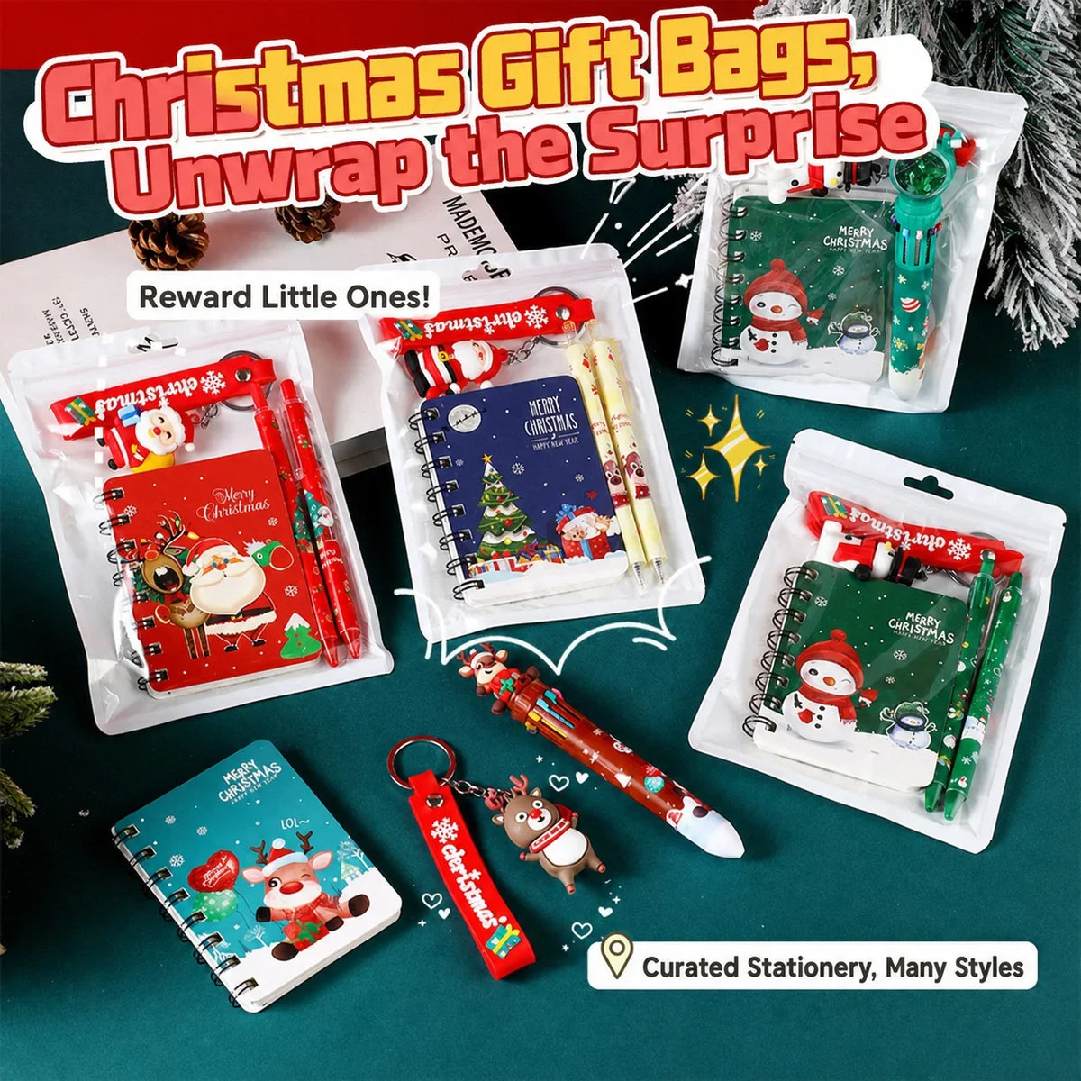 Christmas Stationery Set – Notebook, Gel Pen & Keychain for Kids Christmas Stationery Set Babs