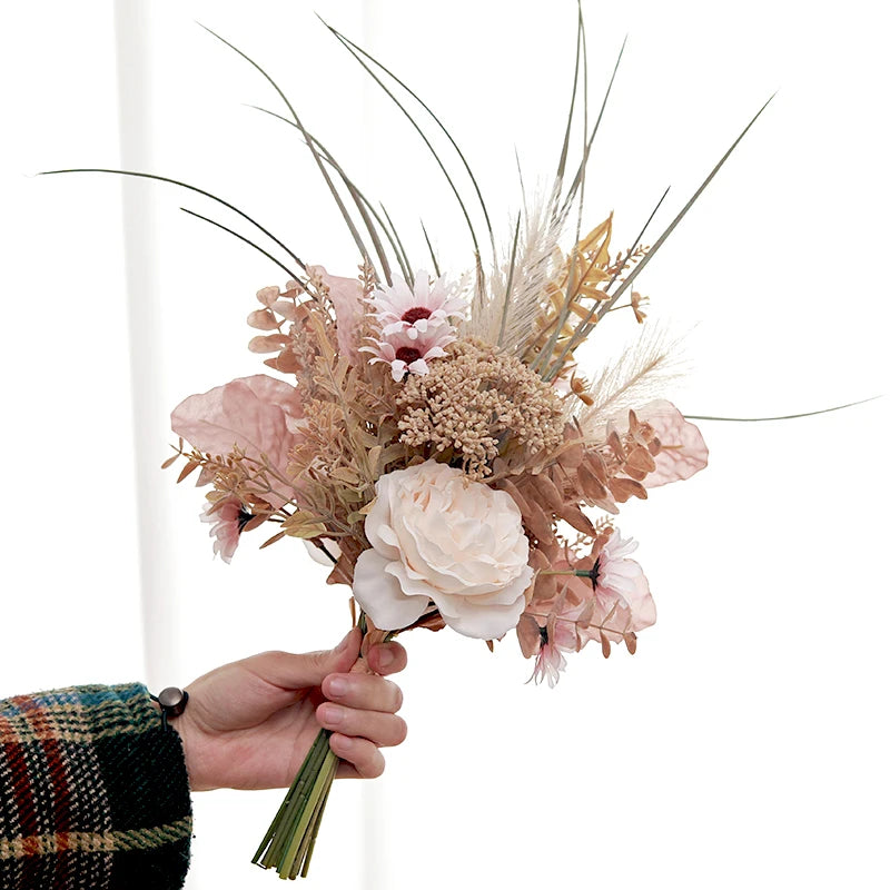 Artificial Silk Peony Rose Eucalyptus Bouquet – Home & Wedding Artificial Flower Bouquet Babs
