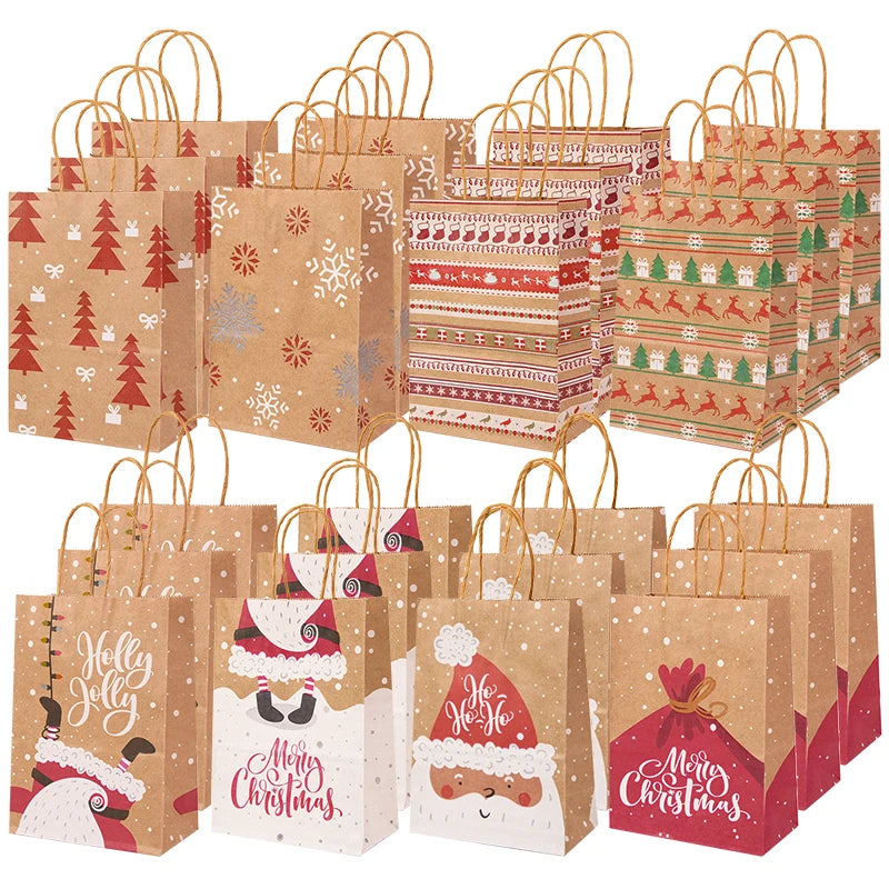 5-Pack Kraft Paper Christmas Gift Bags – Candy & Party Packaging Holiday Gift Bags Babs