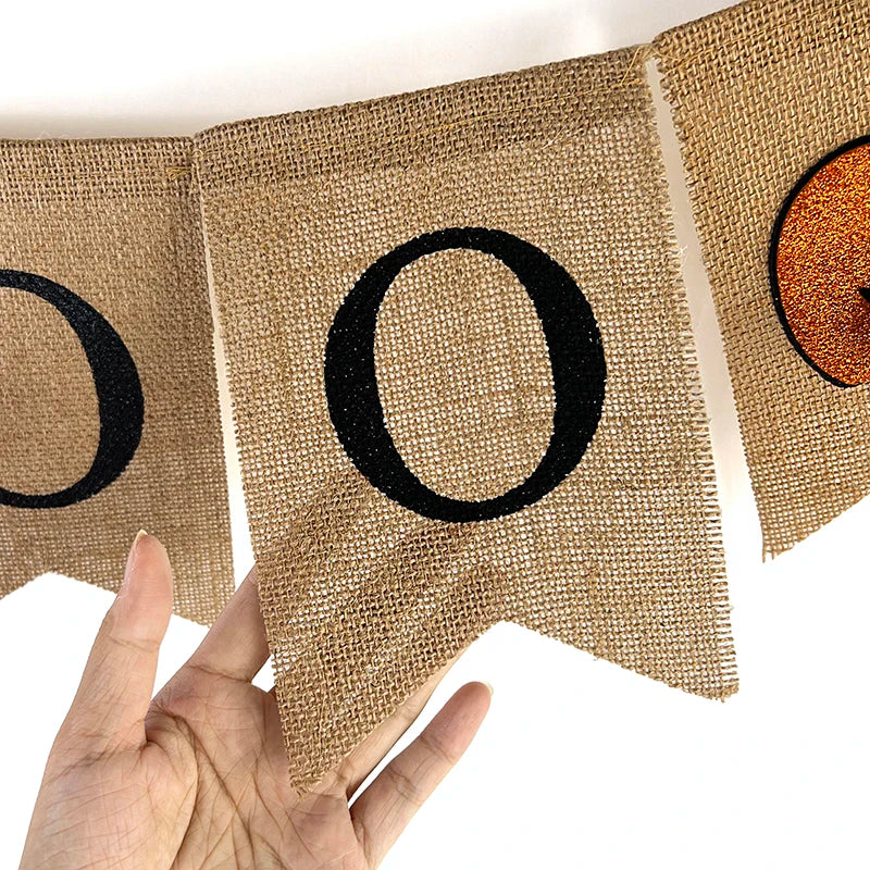Halloween Burlap BOO Pumpkin Banner – Rustic Bunting Garland Halloween Bunting Banner Babs