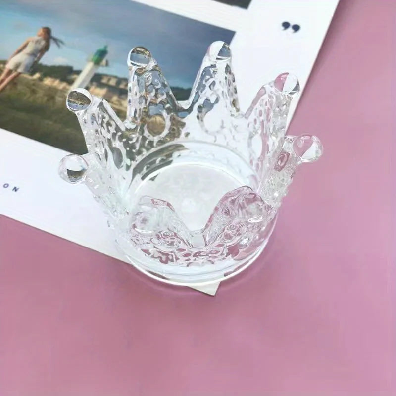 Crystal Crown Glass Tealight Candle Holder | Home Décor Glass Candle Holder Babs Transparent