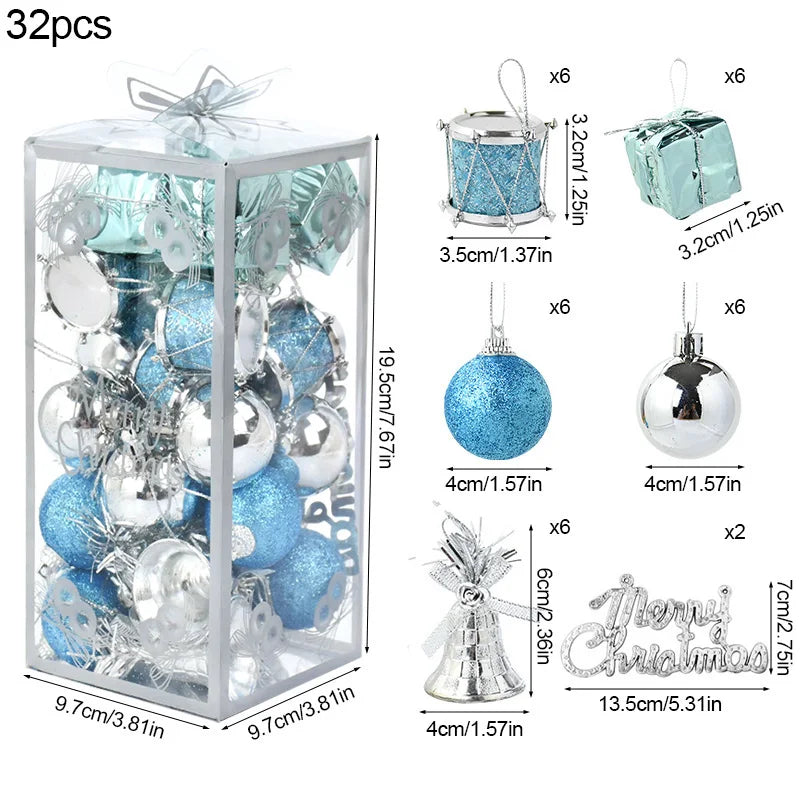 32-Piece Christmas Ball Ornaments Set – Xmas Tree Pendants Christmas Tree Ornaments Babs Blue as picture