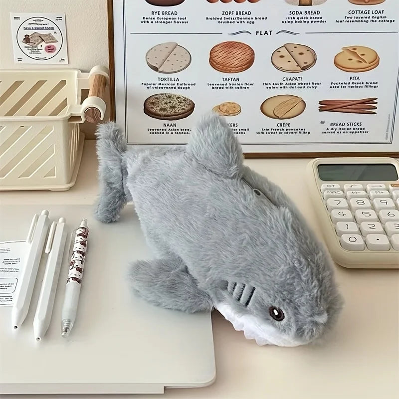 Plush Shark Pencil Case – Large Capacity Zipper Pouch Pencil Case Babs