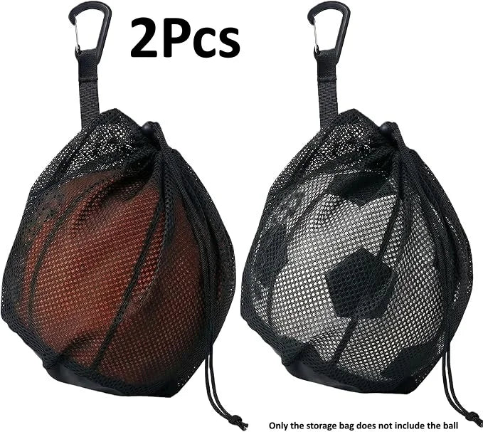 Mesh Ball Bag for Basketball Soccer Volleyball – Drawstring Sports Ball Bag Babs 2Pcs