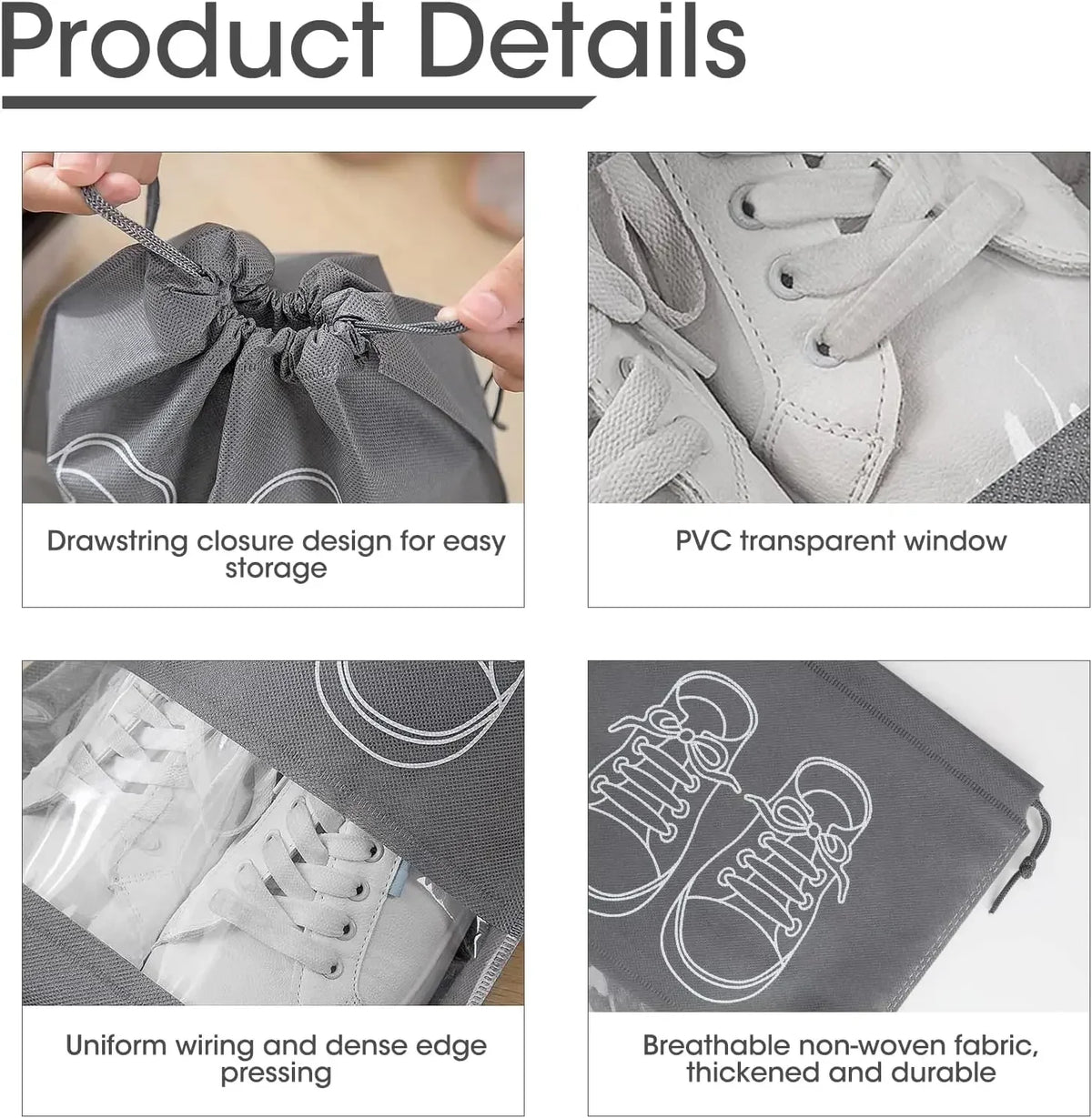 10-Pack Non-Woven Drawstring Shoe Bags for Travel & Storage Shoe Storage Bags Babs