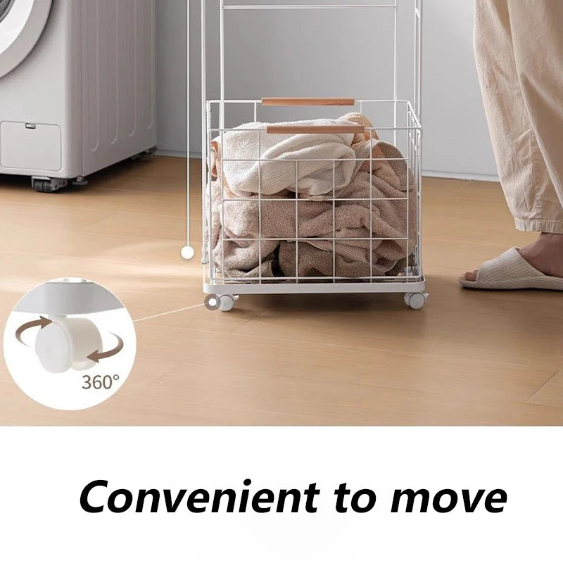 2-Layer Iron Laundry Basket Trolley with Wheels & Handles Laundry Basket Trolley Babs