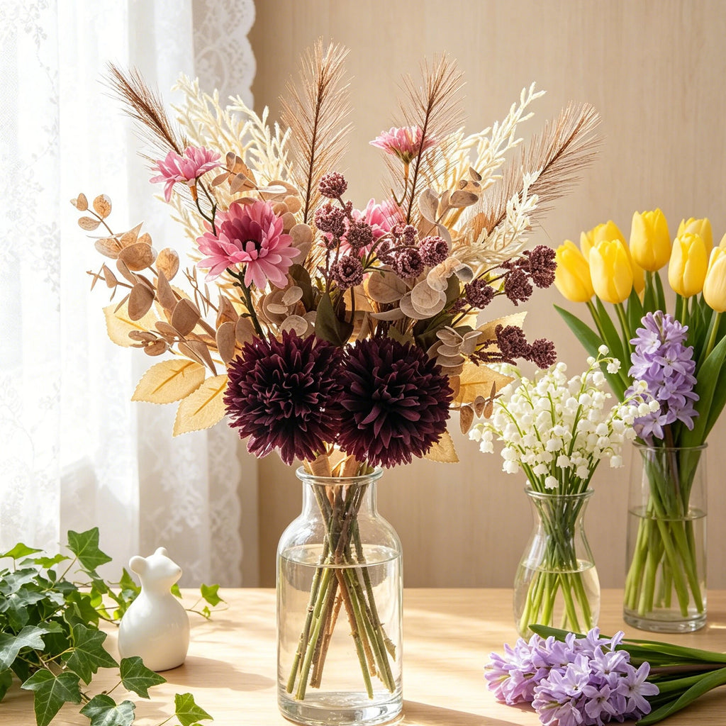 Silk Artificial Chrysanthemum Bouquet – Wedding & Home Decor Artificial Silk Flowers Babs