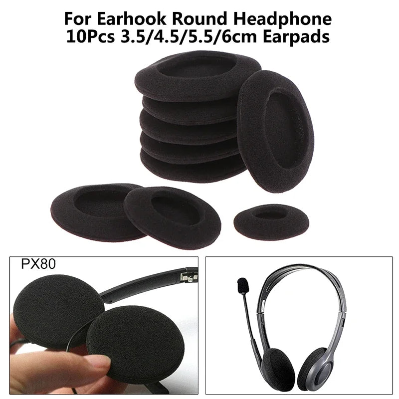10-Pack Foam Ear Pads Cushions for Earhook Headphones 3.5–6cm Headphone Ear Pads Babs