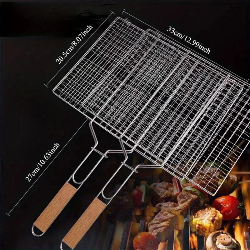 Large Folding BBQ Grill Basket with Removable Handle BBQ Grill Basket Babs 2Pcs