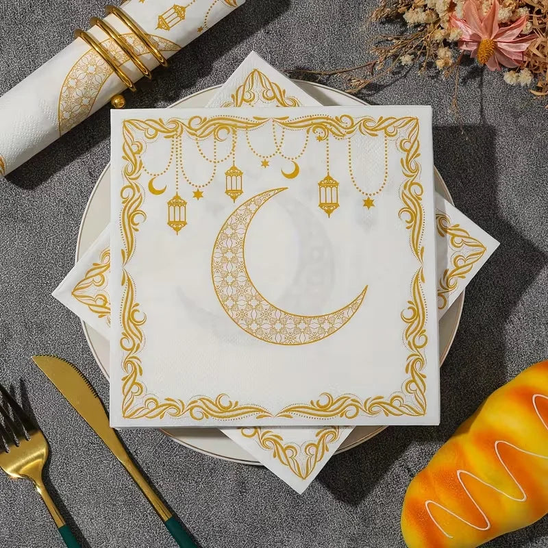 20Pcs Ramadan Paper Napkins Gold Moon Star Eid Party Décor Party Paper Napkins Babs