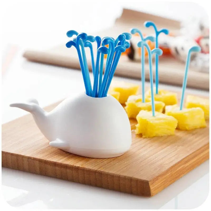 16-Piece Novelty Fruit Forks with Whale Holder Stand | Party Novelty Fruit Forks Babs