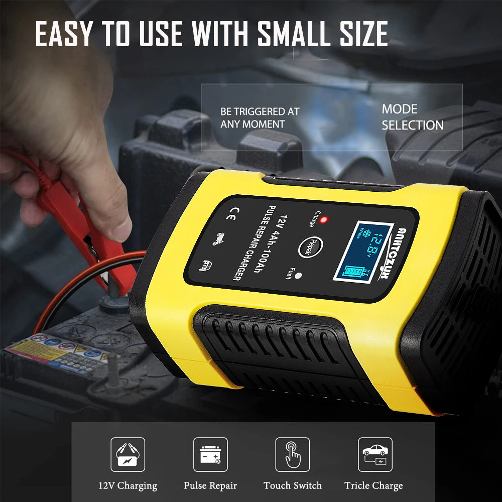 Alasicka 12V 6A Automatic Car Battery Charger | LCD Display Car Battery Charger Babs
