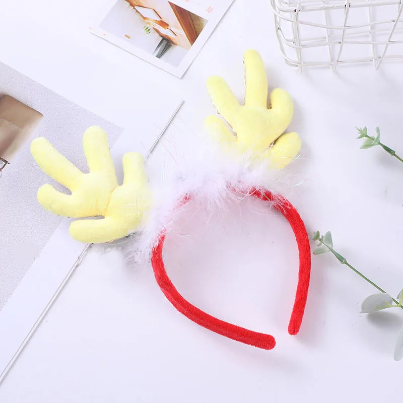 LED Reindeer Headband – Sequin Feather Bell Christmas Hairband LED Holiday Headband Babs