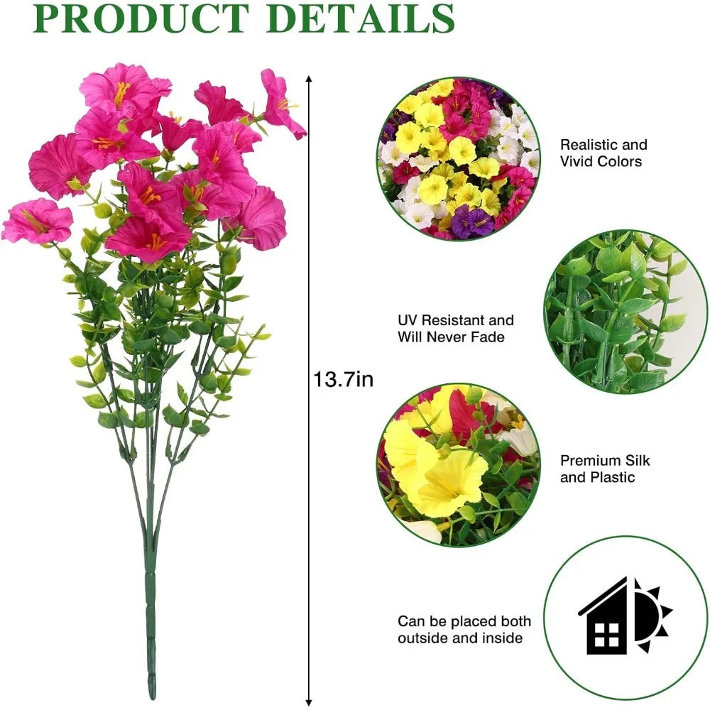 Artificial Silk Morning Glory Flower Branch, 13.7" UV Protection Artificial Silk Flower Babs
